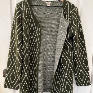 Escio Anthropologie Olive Green Diamond Knit Open Cardigan Sweater